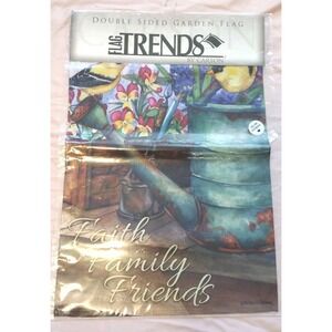 NEW Flag Trends By Carson "Faith, Family, Friends" Watering Can‎ Garden Flag